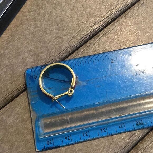 Earrings, Vintage Red and Gold Hoop Earrings, Monet - Picture 4 of 4